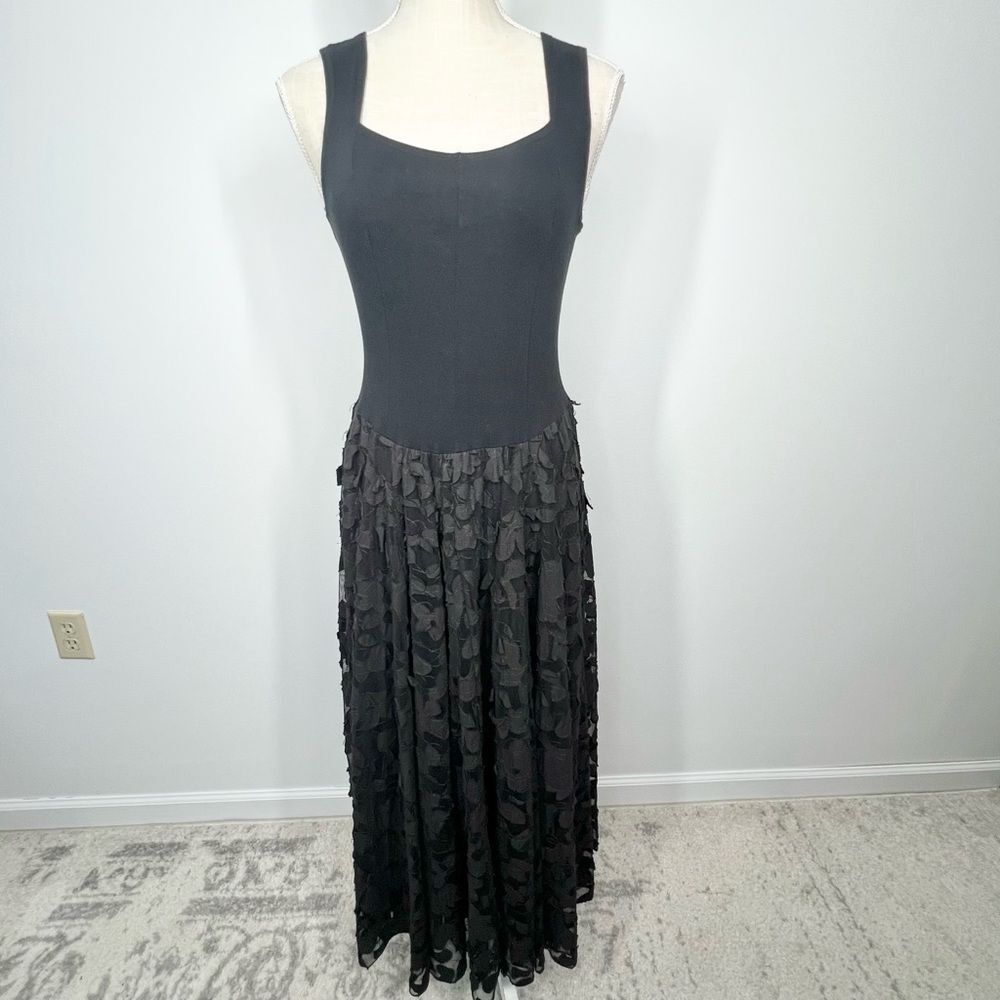 Y2K Lily Black Floral Appliqué Midi Dress Small